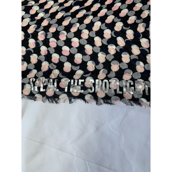 Kate Spade Steal the Spotlight Black Pink Gray Spots 100% Silk Oblong Scarf 79" - Picture 3 of 6